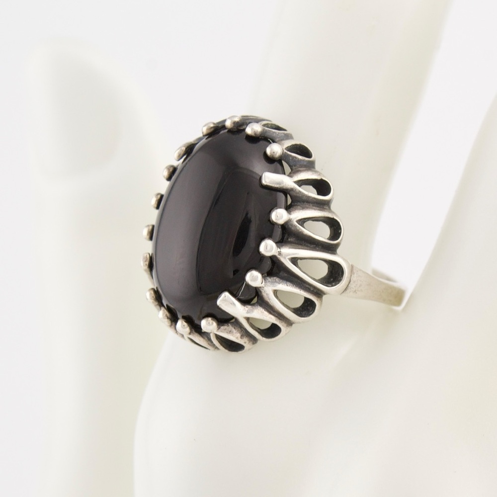 Vintage Kabana Black Onyx Sterling Silver Ring Size 9.25 Large Oval Cabochon